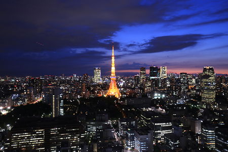 東京タワーと六本木ヒルズを望む