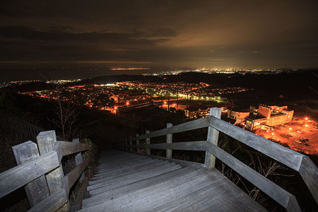 展望台に続く階段から見た桃の木台の夜景