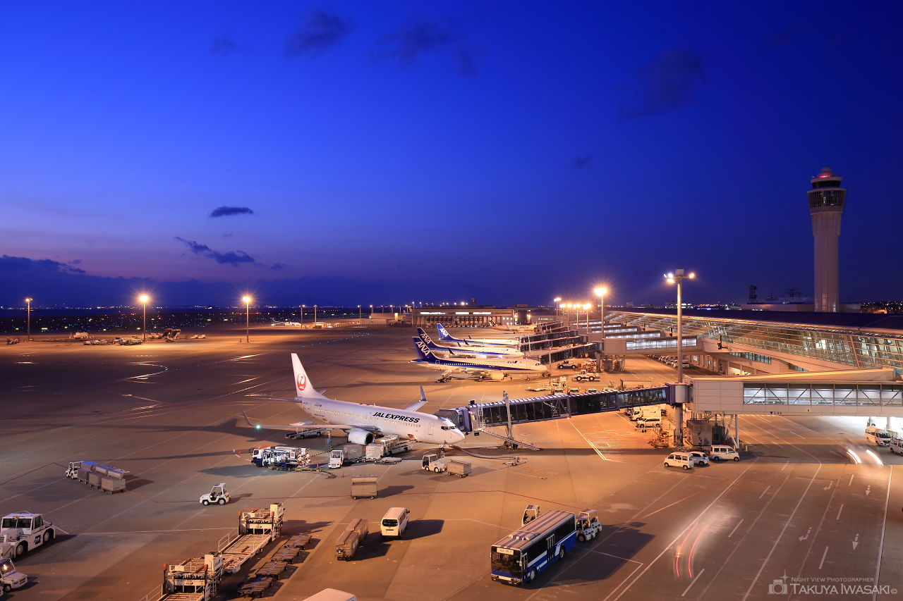 国内線滑走路と飛行機を望む