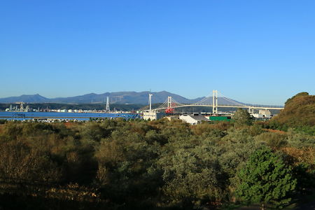 昼間の白鳥大橋の風景