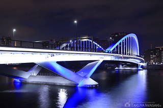 築地大橋橋詰広場の夜景スポット写真（1）class=