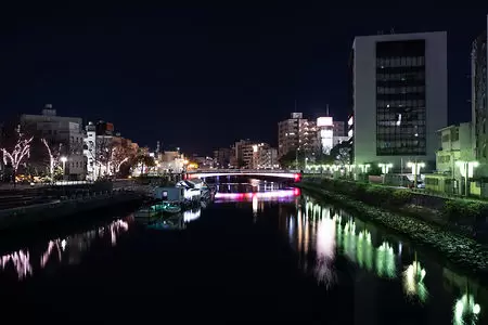 新町川水際公園（新町川・阿波製紙水際公園）の夜景